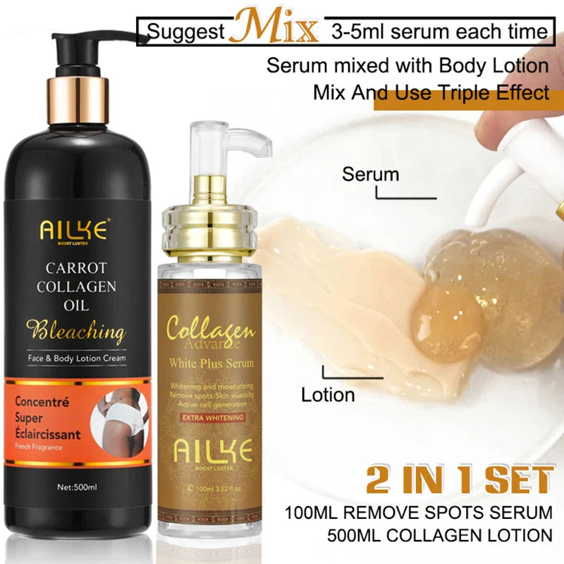 Natural Collagen Whitening Serum (100ml) + Carrot Oil Collagen Lotion (500ml)