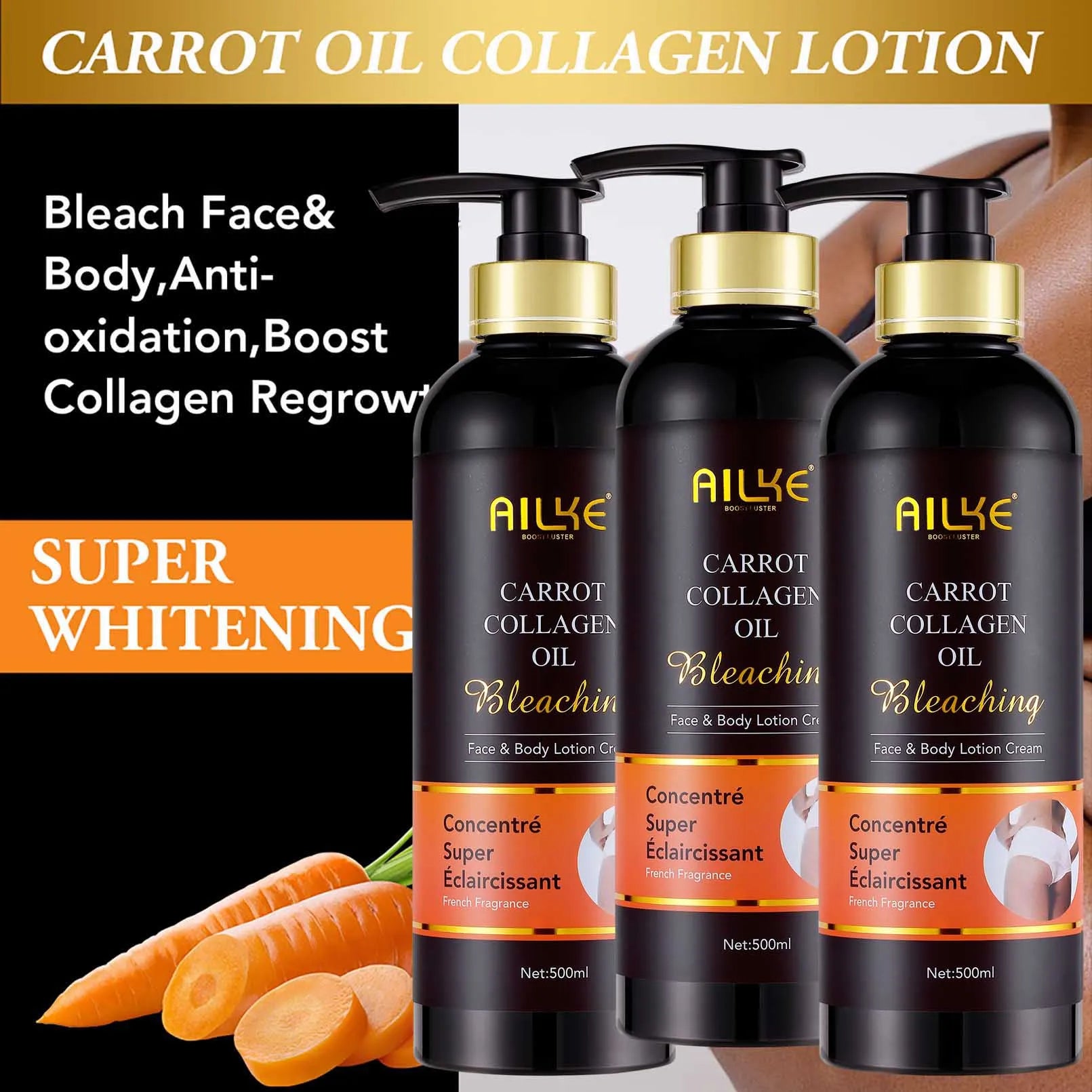 Natural Collagen Whitening Serum (100ml) + Carrot Oil Collagen Lotion (500ml)