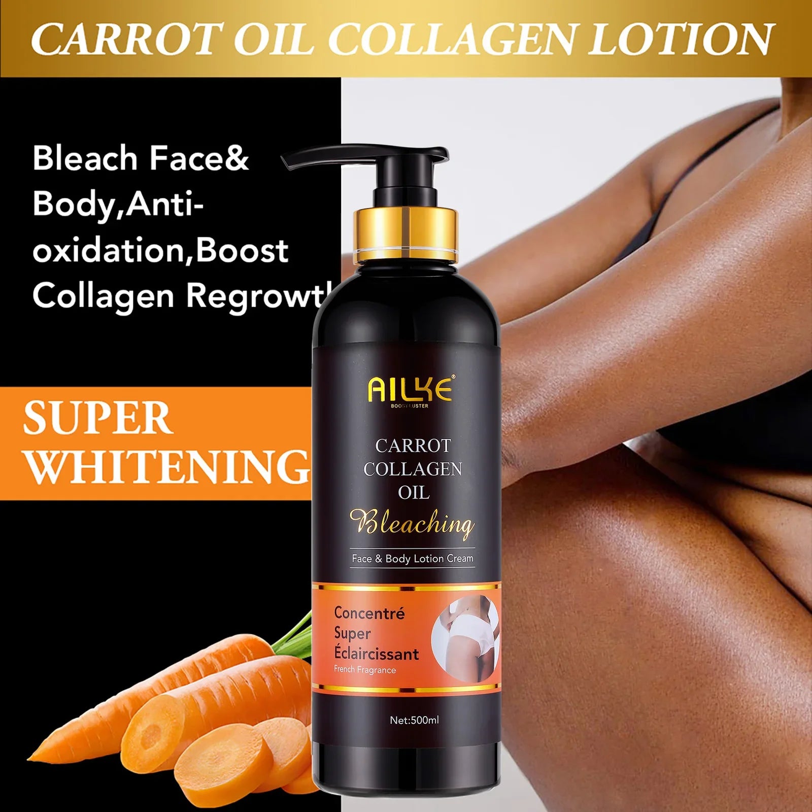 Natural Collagen Whitening Serum (100ml) + Carrot Oil Collagen Lotion (500ml)